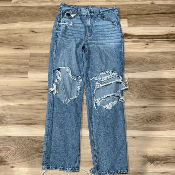 American Eagle Highest Rise Baggy Straight Jeans Women’s 12 - Picture 1 of 5